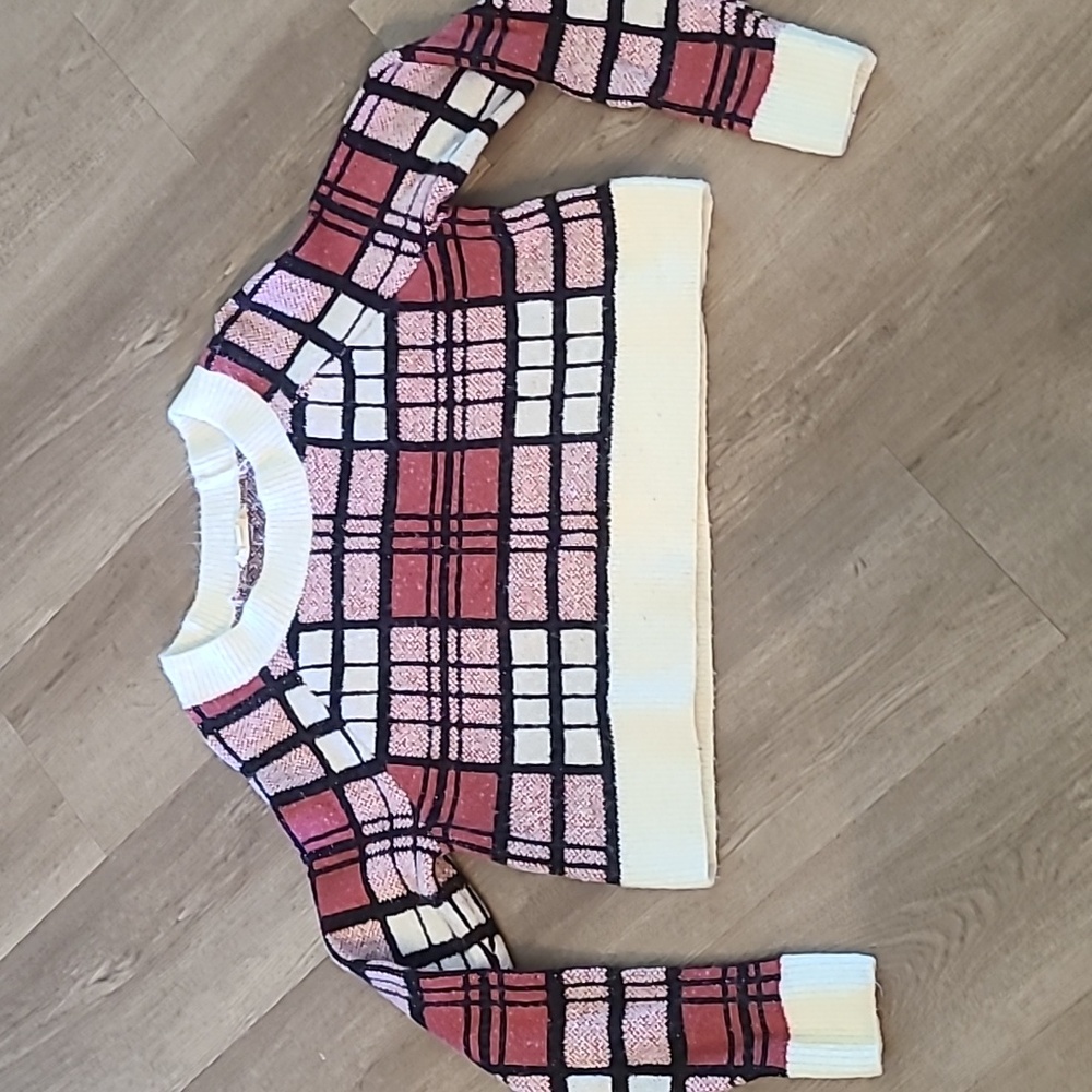 Altar'd State Plaid Pink Cropped Sweater